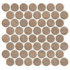 Carrelage rond imitation bois foncé mat noyer sur plaque 30.9x30.9cm, épaisseur 9mm, realcircle wallnut