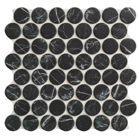 Carrelage rond imitation marbre noir mat veiné de blanc sur plaque 30.9x30.9cm, épaisseur 9mm, realcircle marquina