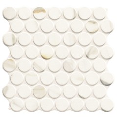 Carrelage rond imitation marbre blanc mat veiné de doré sur plaque 30.9x30.9cm, épaisseur 9mm, realcircle calacatta gold