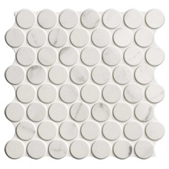 Carrelage rond imitation marbre blanc veiné de noir brillant sur plaque 30.9x30.9cm, épaisseur 9mm, realcircle calacatta glossy