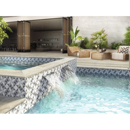 Carrelage piscine imitation carreau ciment gris et blanc 15x15x0.9cm, R10 apegina