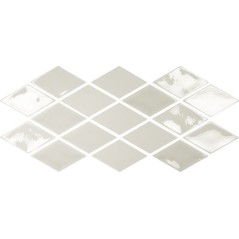 Carrelage écaille 12x12.5cm, losange 9.8x16.8cm, hexagone 12x13.8cm, brique 6.5x13cm gris clair brillant, apememory mist