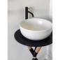 Meuble console de salle de bain bois clair et céramique noire  35 avec une vasque ronde à poser blanc mat scaxcross 41