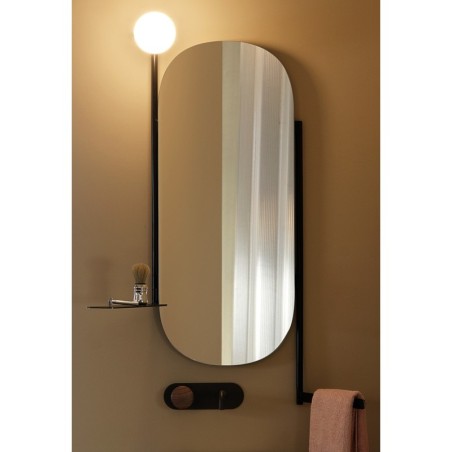 Miroir avec porte serviette, tablette, applique intégrée noirs L:45cm H:90cm