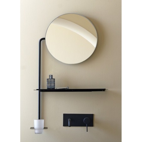 Miroir noir avec avec tube rond, étagère et porte gobelet L:51cm H:82cm scar 2302