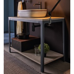 Meuble console de salle de bain métal GRG et bois 88 100x50cm avec une vasque scarglam SENR 56x39cm scarable