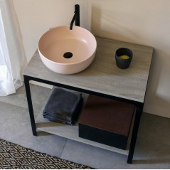 Meuble console de salle de bain métal GRG et bois 88 100x50cm H:74cm avec une vasque scarglam rose mat D:39cm scarable