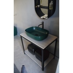 Meuble console de salle de bain métal NROP et bois 88 80x50cm H:74cm avec une vasque scarglam vert musk 55  56x69cm scarable