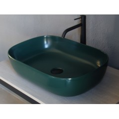 Meuble console de salle de bain métal NROP et bois 88 80x50cm H:74cm avec une vasque scarglam vert musk 55  56x69cm scarable