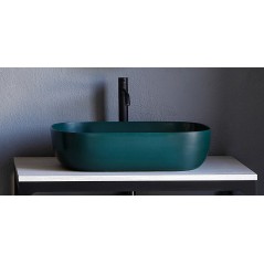 Meuble console de salle de bain métal NROP et bois 88 80x50cm H:74cm avec une vasque scarglam vert musk 55  56x69cm scarable