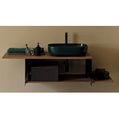 Meuble console de salle de bain métal noir NROP et bois 89 120x50cm avec une vasque scarglam verte musk 55  56x39cm scarslide