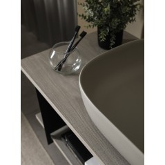 Meuble console de salle de bain métal noir NROP et bois 88 120x50cm avec une vasque scarglam sand  56x39cm scarslide