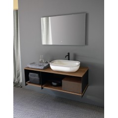 Meuble console de salle de bain métal noir NROP et bois 89 120x50cm avec une vasque scaxglam blanc FSNR 56x39cm scaxslide3