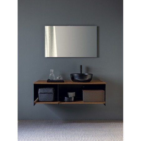 Meuble console de salle de bain métal noir NROP et bois 89 120x50cm avec une vasque scaxglam noir 35 D:39cm scaxslide