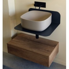 Meuble de salle de bain sur console métallique noire NROP 60x48x20cm vasque beige 42cm et tiroir 79x20cm scaxplana