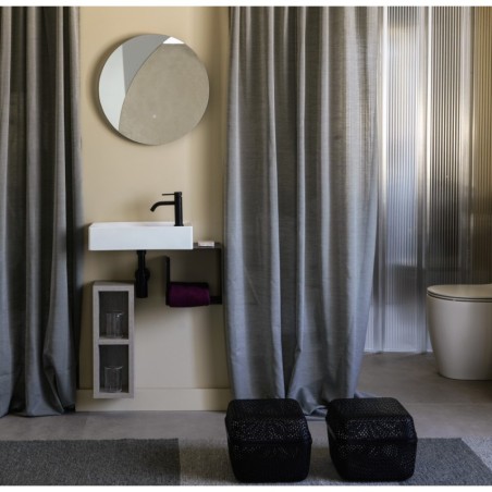 Meuble de salle de bain vasque scaxsoft 45x22cm avec miroir rétroéclairé rond D:50cm et cube noir scaxfold50N