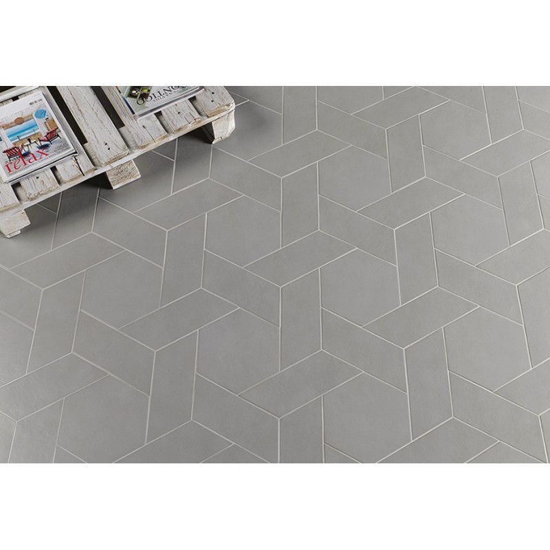 Carrelage rectangulaire gris clair satiné rectangulaire 9x36cm, hexagonal ou chevron  sol et mur natconcret roma