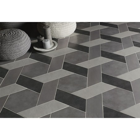 Carrelage rectangulaire gris moyen satiné rectangulaire 9x36cm, hexagonal ou chevron sol et mur natuconcret paris