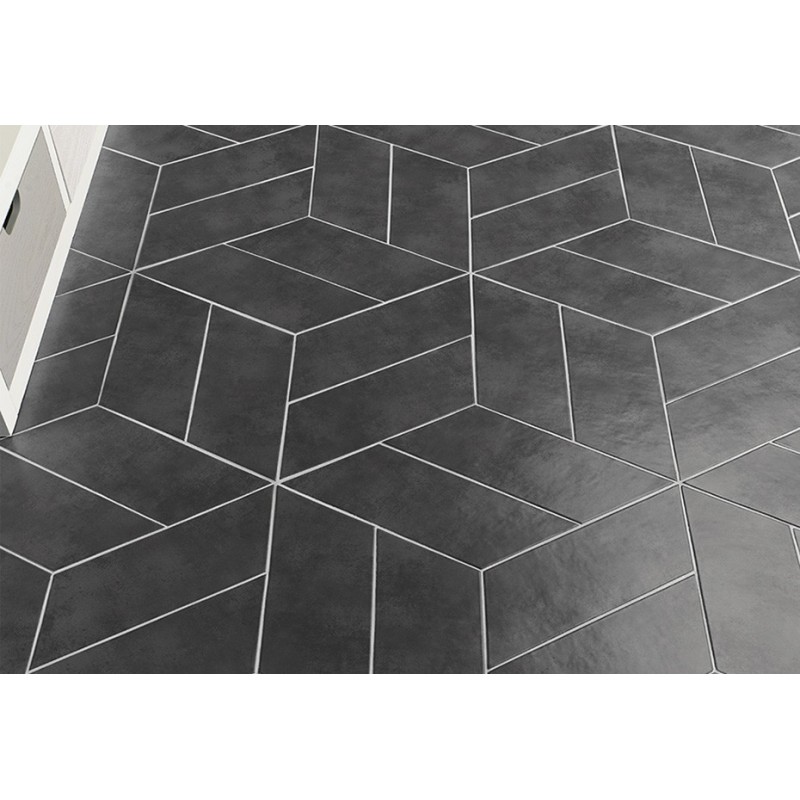 Carrelage rectangulaire gris foncé satiné rectangulaire 9x36cm, hexagonal ou chevron  sol et mur natconcret oslo