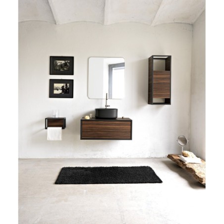 Meuble de salle de bain largeur 90cm profondeur 50cm hauteur 35+18cm avec un tiroir et une vasque noir mat 42x42cm scarframe