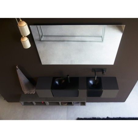 Meuble de salle de bain 125x24cm profondeur 24cm avec 3 éléments métalliques gris deux vasque 42X24cmet 24x24cm scarfold