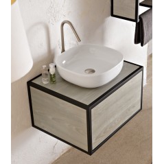 Meuble de salle de bain largeur 90cm x 50cm hauteur 35+18cm avec un tiroir et une vasque noir mat 42x42cm scarframe