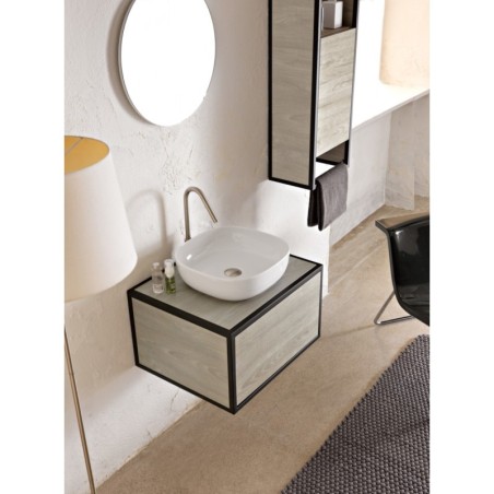 Meuble de salle de bain largeur 90cm x 50cm hauteur 35+18cm avec un tiroir et une vasque noir mat 42x42cm scaxframe1
