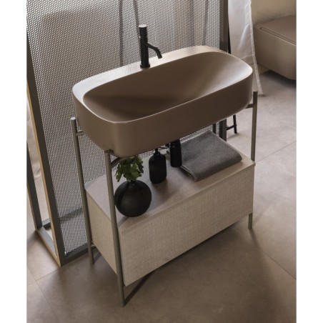 Meuble console de salle de bain structure métal L74.5cm H77.5cm P39cm avec tiroir en bois et vasque céramique scardiva