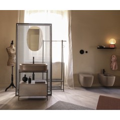 Meuble console de salle de bain structure métal L74.5cm H77.5cm P39cm avec tiroir en bois et vasque céramique scaxdiva 6