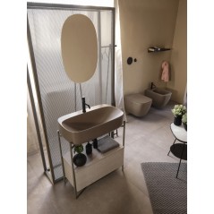 Meuble console de salle de bain structure métal L74.5cm H77.5cm P39cm avec tiroir en bois et vasque céramique scardiva