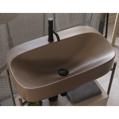 Meuble console de salle de bain structure métal L74.5cm H77.5cm P39cm avec tiroir en bois et vasque céramique scardiva