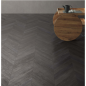 Carrelage imitation parquet chêne noir point de hongrie sol et mur, 9.4x49cm rectifié santawood chevron dark