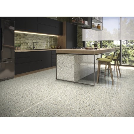 Carrelage imitation terrazzo beige mat avec grain de couleur rectifié 60X60X1cm apegpoca silken bone