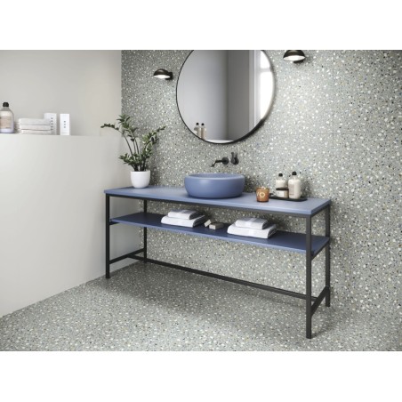 Carrelage imitation terrazzo gris mat avec grain de couleur rectifié 60X60X1cm apepoca silken grey