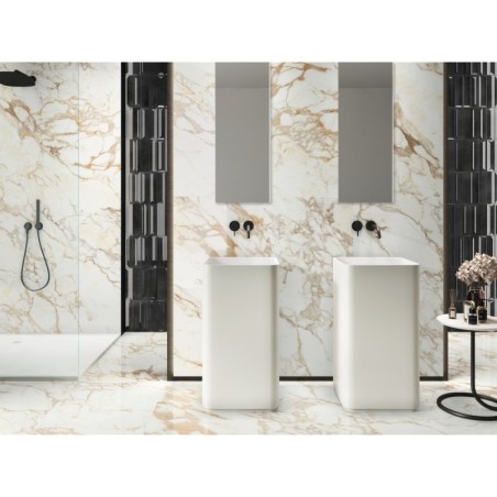 Carrelage imitation marbre blanc et or poli brillant rectifié 60x120cm, ape calacatta gold