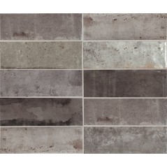 Carrelage imitation zellige gris brillant nuancé 5.2x16,1cm et 13.8x13.8cm, apetennesse grey