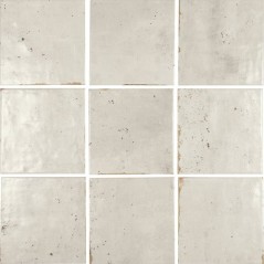 Carrelage imitation zellige blanc brillant rustique nuancé 5.2x16,1cm et 13.8x13.8cm, apetennesse white