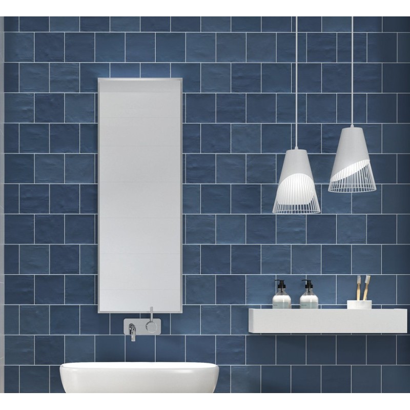 Carrelage bosselé bleu mat 13.8x13.8cm contemporain sol et mur apegdelight blue