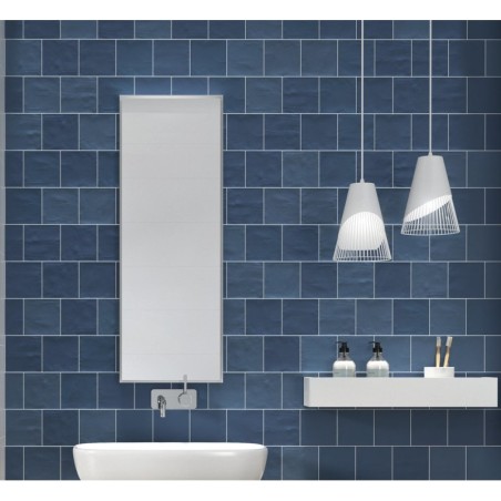 Carrelage bosselé bleu mat 13.8x13.8cm contemporain sol et mur apedelight blue