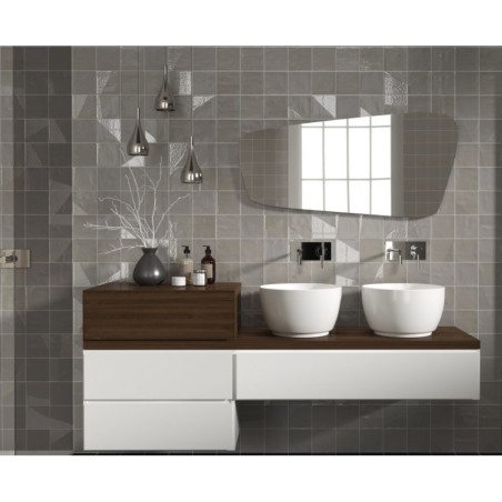 Carrelage bosselé gris mat et brillant 13.8x13.8cm contemporain sol et mur apedrop grey