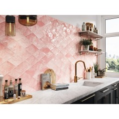 Carrelage imitation ciment liquide brillant rose losange rombo 15x25.9cm brique 7.5x30cm, apesnap pink