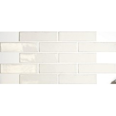 Carrelage imitation pierre viellie blanc brillant en mur douche, crédence cuisine 7.5x30cm, apegaltea white.