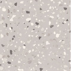 Carrelage effet terrazzo mat 60x60cm, 90x90cm et 120x120cm rectifié sur fond gris clair, santadeconcrete medium perle