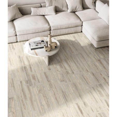 Carrelage melange de parquet chêne blanchi et béton sol et mur mat 30x120cm et 30x180cm rectifié, sol et mur santafusion light