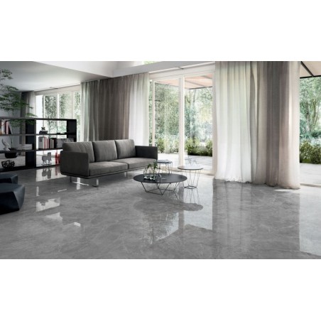 Carrelage imitation marbre gris poli brillant rectifié 60x60x1cm, salon, santagrigiosavoia