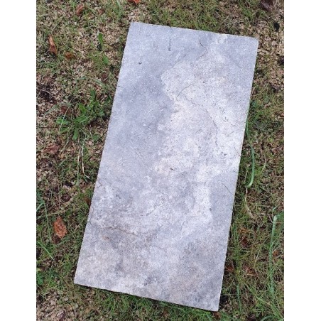 Margelle piscine, plate en pierre gris 61X30.5X5cm bord droit et bord rond,  art travertin silver