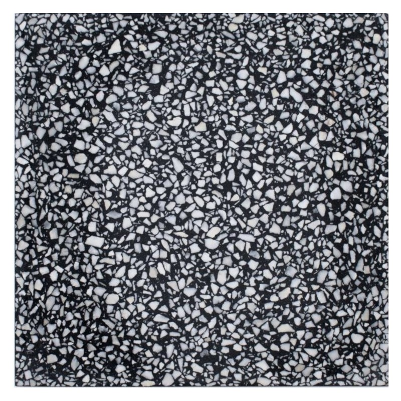 Carrelage terrazzo véritable noir brillant 40x40x2cm Dif granito noir.