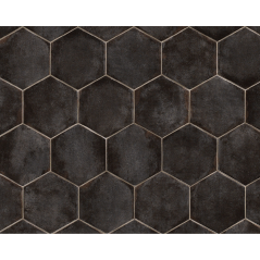 Carrelage noir brillant sol et mur hexagone 18x20.5cm, barette 7x45cm, carré 11x11cm nattempo caviar