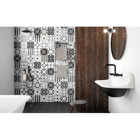 Carrelage patchwork mix2 black and white imitation carreau ciment 20x20 cm rectifié au mur, R10