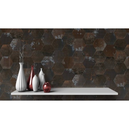Carrelage hexagonal décoré effet métal rouillé 25x22x0.9cm, D polar